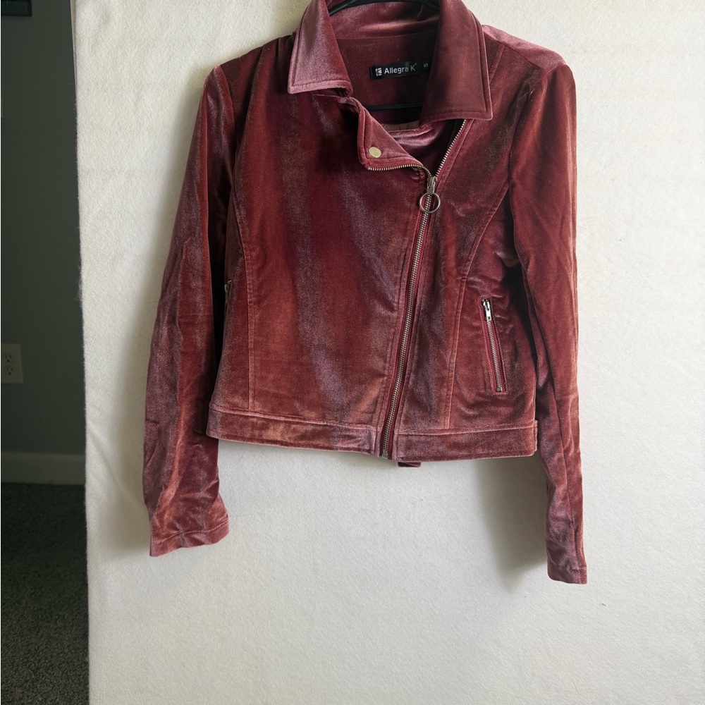 Allegra K Women's Velvet Moto Jacket Cropped Blazer Zip Up Motorcycle - Picture 4 of 8